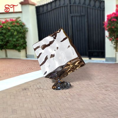 Outdoor Metal Lawn Ornaments Abstract Ripple Square Statue Crafts Stainless Steel Landscape Art Sculpture Garden Cube